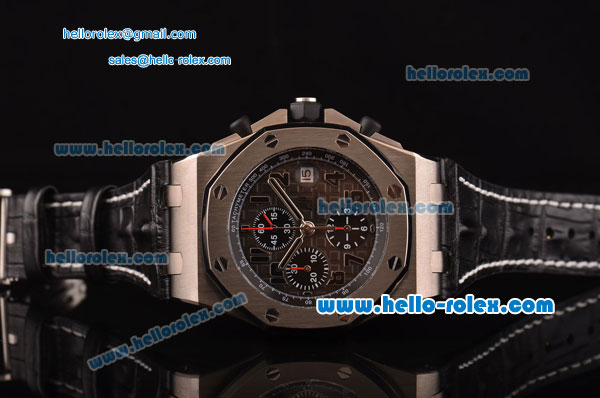 Audemars Piguet Royal Oak Offshore Grey Themes Chrono 12@Sec Swiss Valjoux 7750 Automatic Titanium Case with Black Leather Strap Black Dial 1:1 Original - Click Image to Close